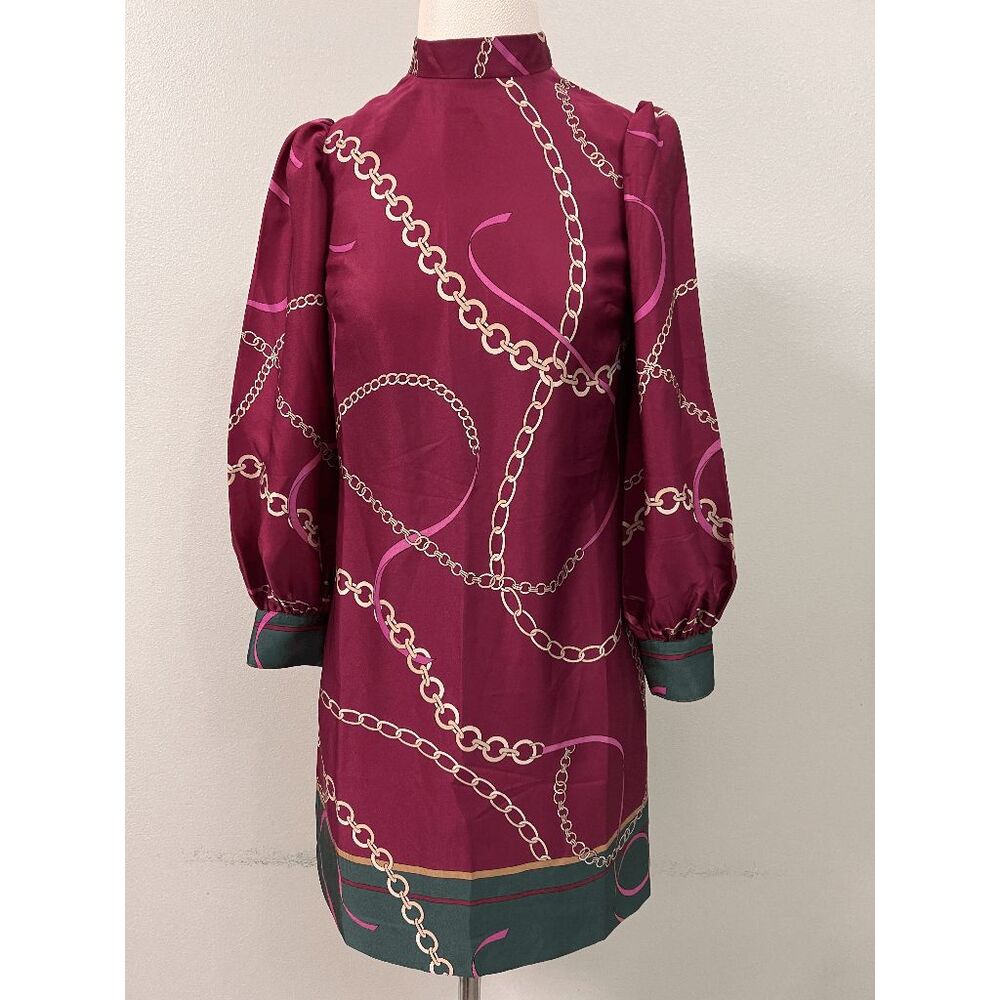 NWT Ann Taylor Chain Print Mock Neck Long Sleeve Shift Dress XXS Petite